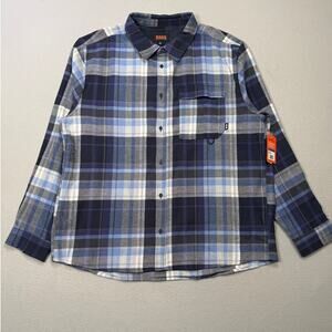 BASS OUTDOOR Men's Classic Fit Plaid Button-Front Flannel Shirt blue XL $70
